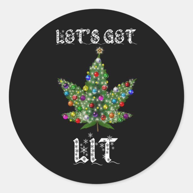 Weihnachtsbaum Weed Leaf Pot Thc Geschenk T-Shirt Runder Aufkleber (Vorderseite)