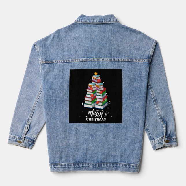 Weihnachtsbaum Weihnachtsgeschenk für Bücher Liebh Jeansjacke (Rückseite)