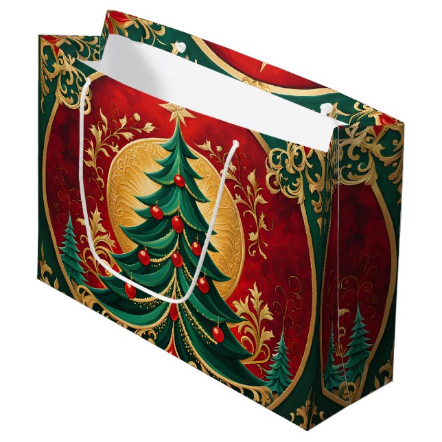 Weihnachtsbaum-Weihnachtsgeschenktasche Große Geschenktüte (Vorderseite Schrägansicht)