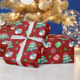 Weihnachtsbaum, Welpe, Ornamente, Heiße Schokolade Geschenkpapier