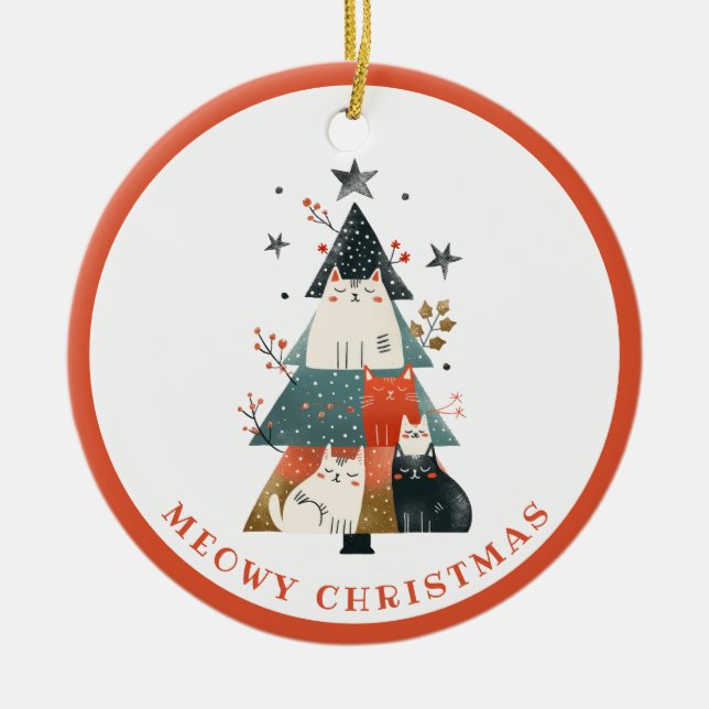 Weihnachtsbaum & Whimsikkatzen Personalisierten We Keramik Ornament (Vorne)