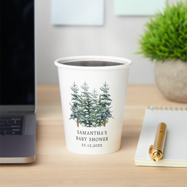 Weihnachtsbaum Winter Baby Dusche Aquarell Pappbecher (InSitu)