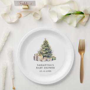 Weihnachtsbaum Winter Baby Dusche Aquarell Pappteller