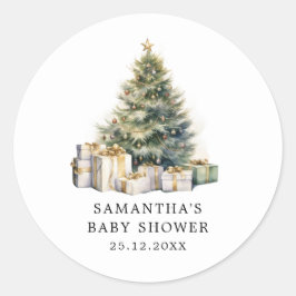 Weihnachtsbaum Winter Baby Dusche Aquarell Runder Aufkleber