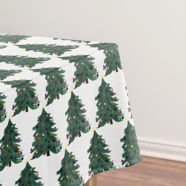 Weihnachtsbaum Winter Minimal Wasserfarbe Elegante Tischdecke (Beispiel)
