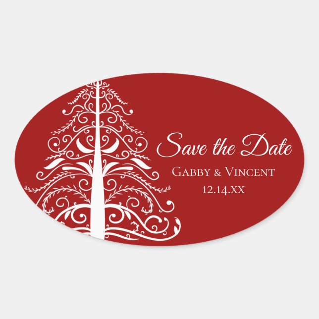 Weihnachtsbaum Winterhochzeit Save the Date Ovaler Aufkleber (Vorderseite)