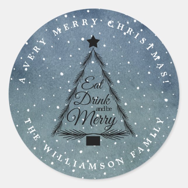 Weihnachtsbaum Winterschneefall Blauer Umschlag Au Runder Aufkleber (Vorderseite)