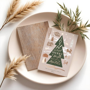 Weihnachtsbaum Woodland Tiere & gemütliches Dorf Folien Feiertagskarte