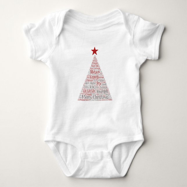 Weihnachtsbaum Word Art mit Red Star Baby Strampler (Vorderseite)