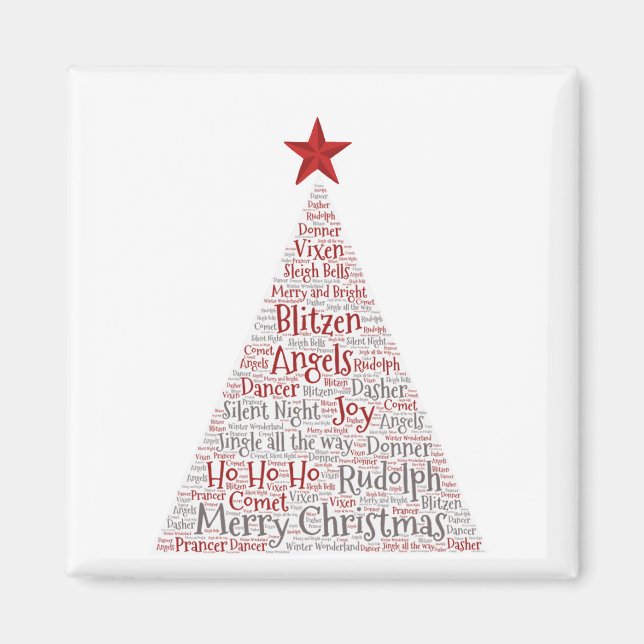 Weihnachtsbaum Word Art mit Red Star Magnet (Vorne)