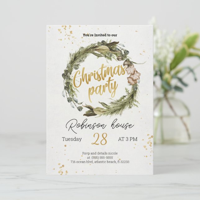 Weihnachtsbaum Wreath Party Feiertag Einladung (Stehend Vorderseite)