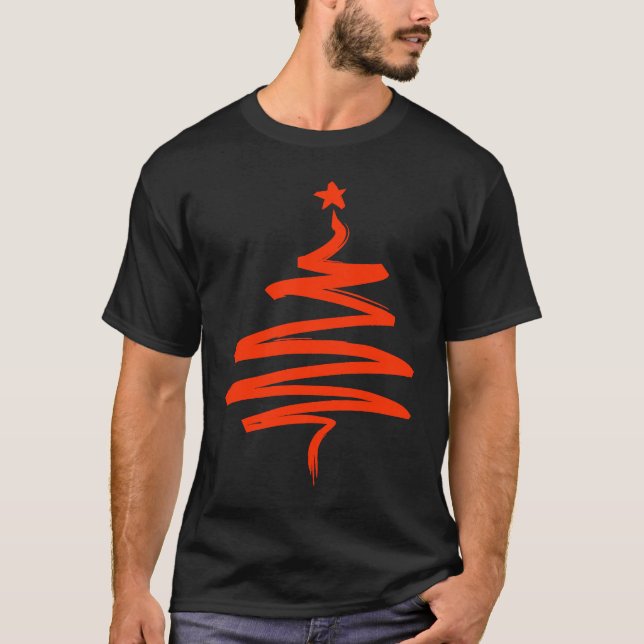 Weihnachtsbaum Xmas Baum Orange Pinselstrich Männe T-Shirt (Vorderseite)