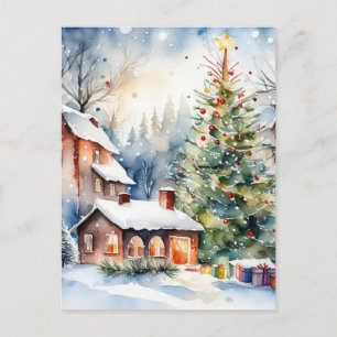 Weihnachtsbaum Xmas Dorf Schnee Pic Feiertagspostkarte