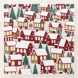 Weihnachtsbaum Xmas Dorf Schnee Pic Glasuntersetzer