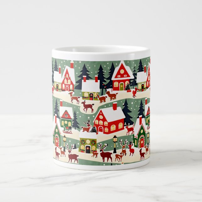Weihnachtsbaum Xmas Dorf Schnee Pic Jumbo-Tasse (Vorderseite)