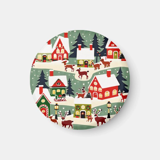Weihnachtsbaum Xmas Dorf Schnee Pic Magnet (Vorne)