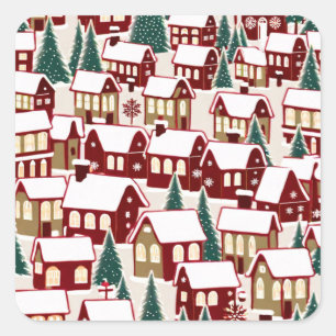 Weihnachtsbaum Xmas Dorf Schnee Pic Quadratischer Aufkleber