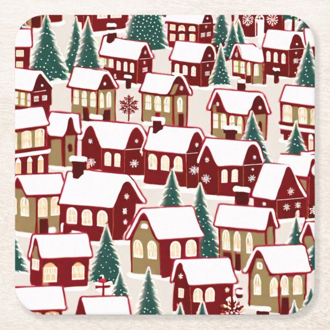 Weihnachtsbaum Xmas Dorf Schnee Pic Rechteckiger Pappuntersetzer (Vorderseite)