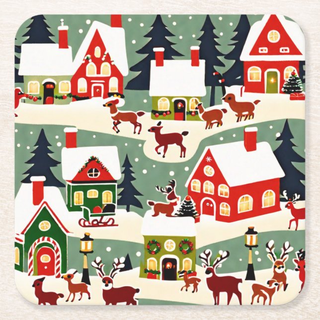 Weihnachtsbaum Xmas Dorf Schnee Pic Rechteckiger Pappuntersetzer (Vorderseite)