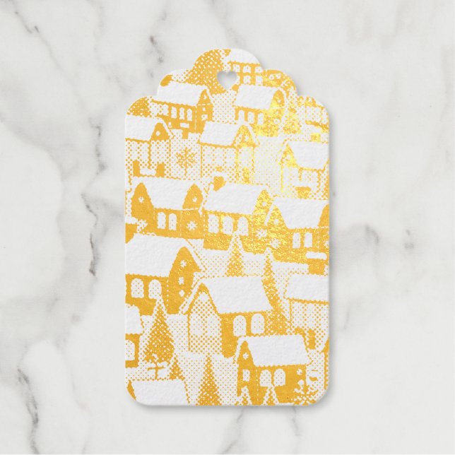 Weihnachtsbaum Xmas Dorf Schnee pic RSVP Karte Geschenkanhänger (Vorderseite)