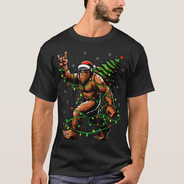 Weihnachtsbaum Xmas Lights Sasquatch T-Shirt (Vorderseite)