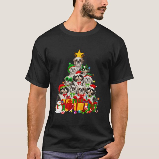 Weihnachtsbaum Xmas Lights Shih Tzu Dog Welpe Lieb T-Shirt (Vorderseite)