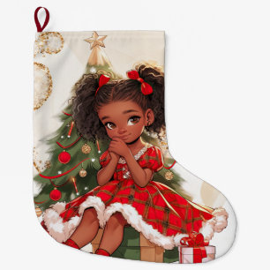 Weihnachtsbaum Xmas Melanin Schwarzes Mädchen Sist Großer Weihnachtsstrumpf