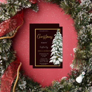 Weihnachtsbaum Xmas-Party Gold Schnee Folieneinladung