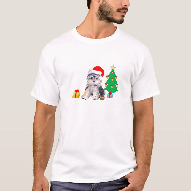 Weihnachtsbaum, Yorkshire Welpenhund & Geschenke T-Shirt (Vorderseite)
