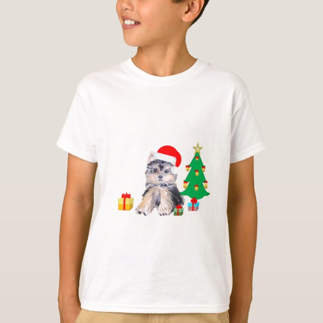 Weihnachtsbaum, Yorkshire Welpenhund & Geschenke T-Shirt (Vorderseite)