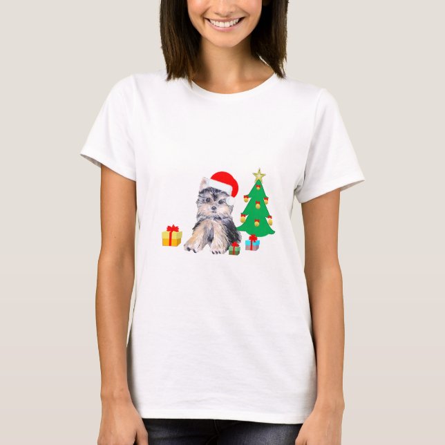 Weihnachtsbaum, Yorkshire Welpenhund & Geschenke T-Shirt (Vorderseite)
