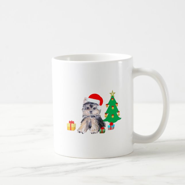 Weihnachtsbaum, Yorkshire Welpenhund & Geschenke Tasse (Rechts)