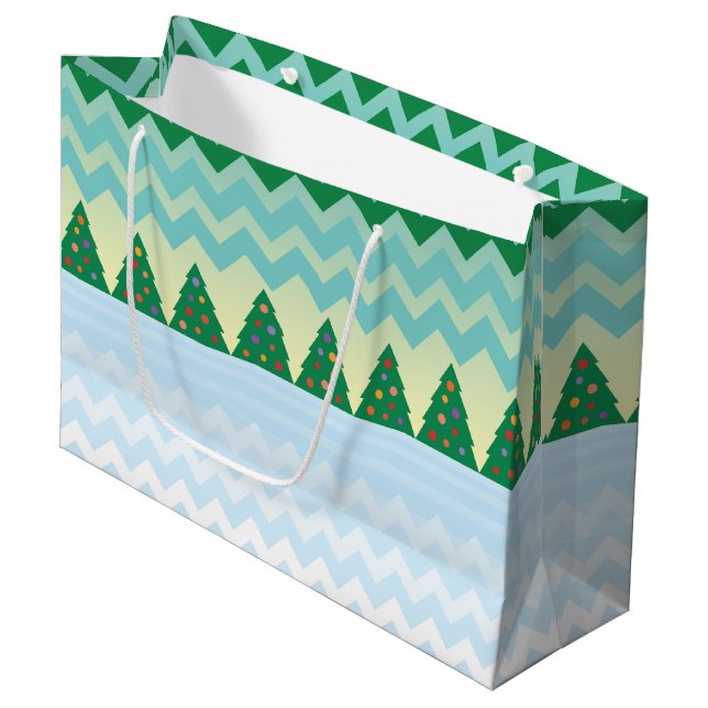 Weihnachtsbaum Zickzack Szene Große Geschenktüte (Vorderseite Schrägansicht)
