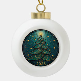 Weihnachtsbaumanhänger 2025 Faux-Buntglas Eff. 2 Keramik Kugel-Ornament