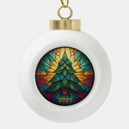 Weihnachtsbaumanhänger 2025 Faux-Buntglas-Effekt 1 Keramik Kugel-Ornament