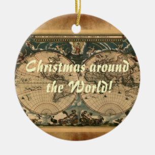 Weihnachtsbaumanhänger Alte Weltkarte Keramik Ornament
