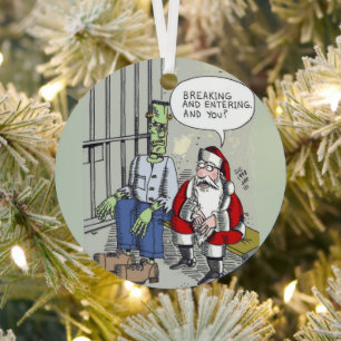 Weihnachtsbaumanhänger rund 'Santa im Gefängnis' a Ornament Aus Metall