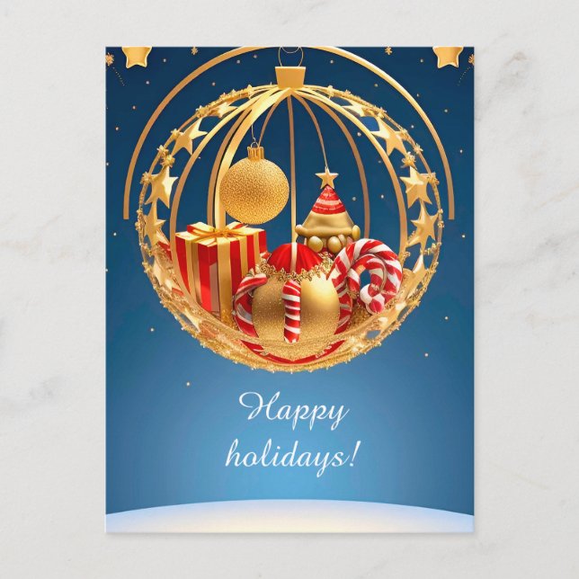 Weihnachtsbaumausstellung mit Geschenken Feiertagspostkarte (Vorderseite)