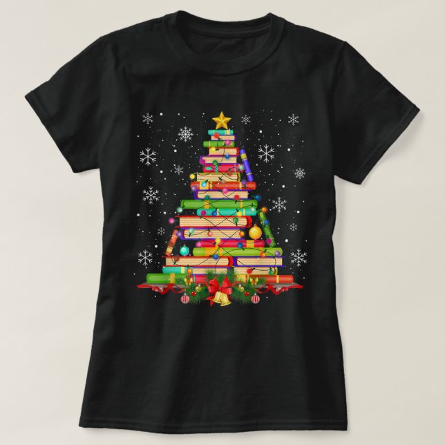 Weihnachtsbaumbibliothek Weihnachtslichter Treuebu T-Shirt (Design vorne)