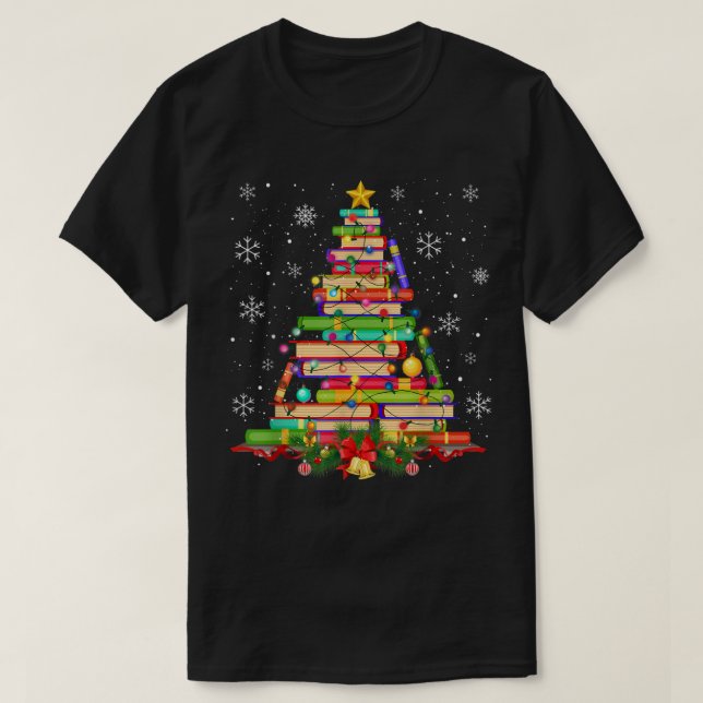 Weihnachtsbaumbibliothek Weihnachtslichter Treuebu T-Shirt (Design vorne)