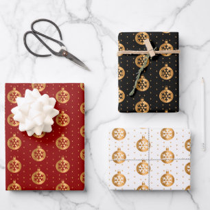 Weihnachtsbaumchen auf Rot, Schwarz und Weiß Geschenkpapier Set