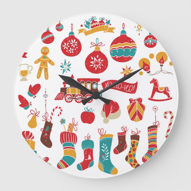 Weihnachtsbaumchen: Schneesicheres Vintages Set. Große Wanduhr (Vorderseite)