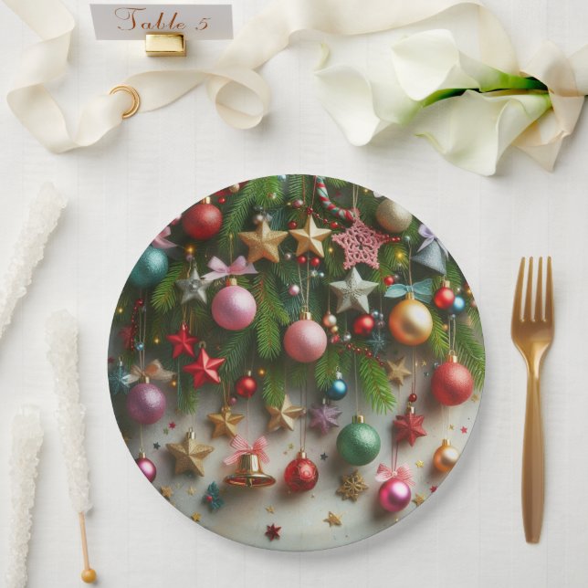 Weihnachtsbaumchen, Sterne und Glocken Pappteller (Hochzeit)