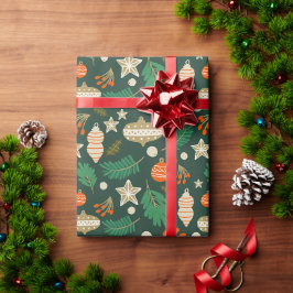 Weihnachtsbaumchen und Winterfolien grün Geschenkpapier