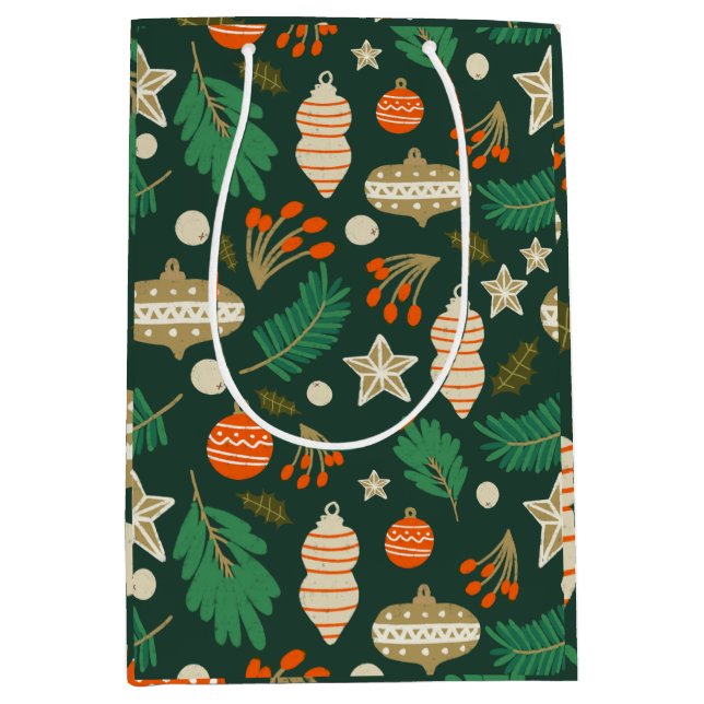 Weihnachtsbaumchen und Winterfolien grün Mittlere Geschenktüte (Vorderseite)