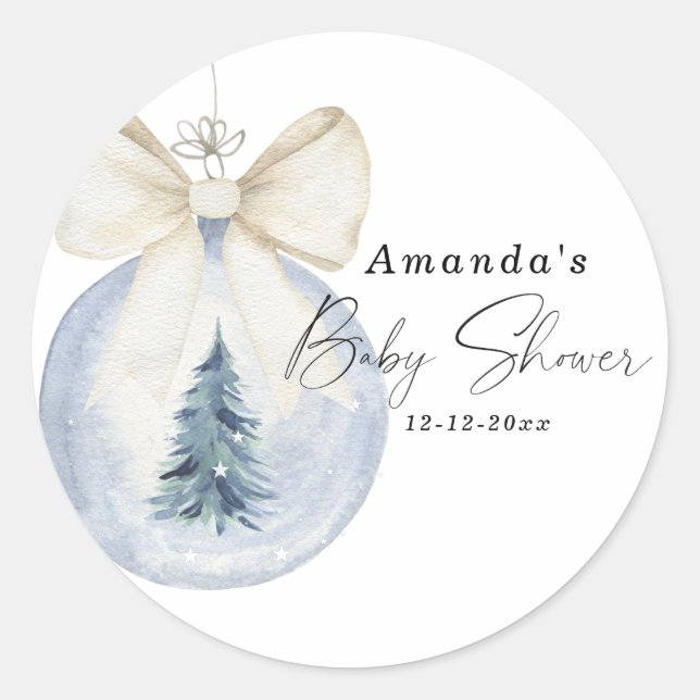 Weihnachtsbaumdekoration mit Schleife Baby Shower Runder Aufkleber (Vorderseite)
