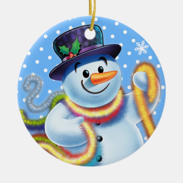 Weihnachtsbaumdekoration Snowman und Tinkel. Keramik Ornament (Vorne)