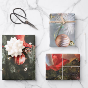 Weihnachtsbaumdekorationen Nahes Foto Geschenkpapier Set