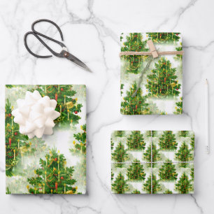 Weihnachtsbaumdekorationsmuster Geschenkpapier Set