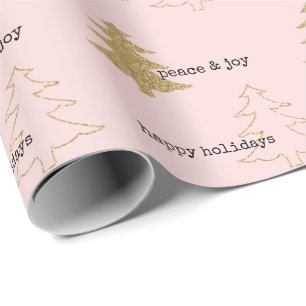 Weihnachtsbäume am Gold Glitzer Rosa Geschenkpapier